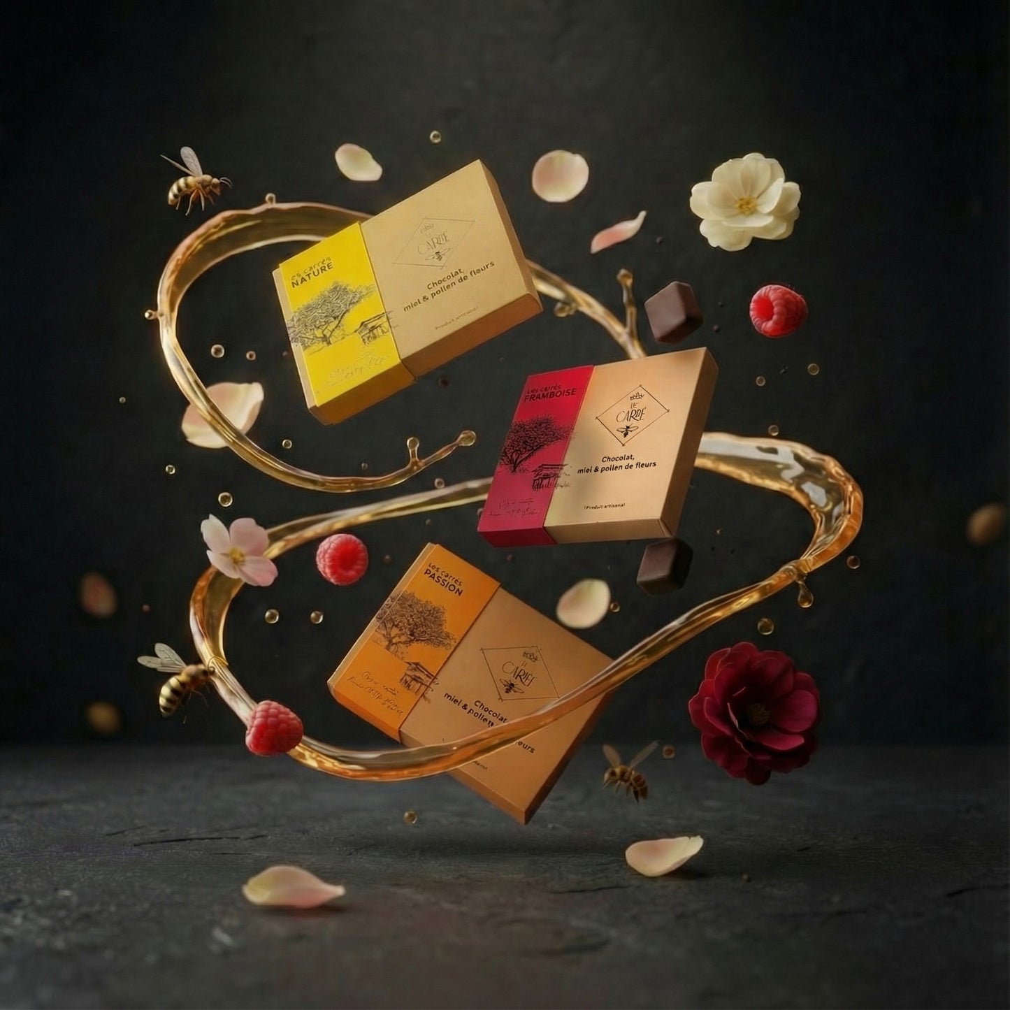 Carré au chocolat miel & pollen - Saveur Framboise