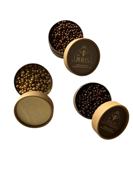 Perles de pollen enrobées de chocolat au lait
