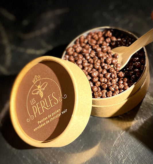 Perles de pollen enrobées de chocolat noir